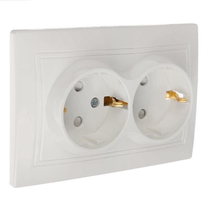 Розетка TDM "Таймыр" 2П+З, 16 А, 250 В, двухместная, с шторками, белая, SQ1814-0018