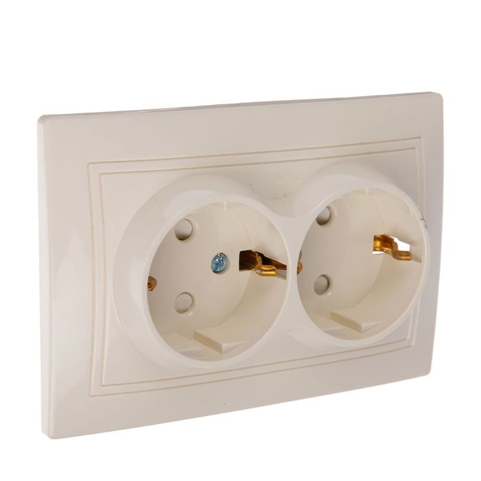 Розетка TDM "Таймыр" 2П+З, 16 А, 250 В, двухместная, цвет слон. кость, SQ1814-0118