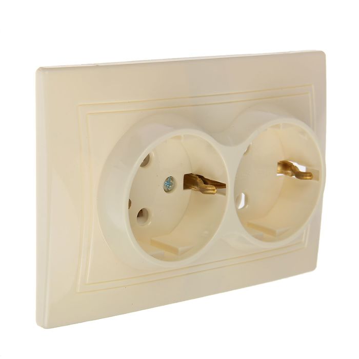 Розетка TDM "Таймыр" 2П+З, 16 А, 250 В, двухместная, цвет слоновая кость, SQ1814-0114