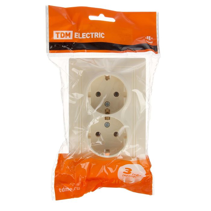 Розетка TDM "Таймыр" 2П+З, 16 А, 250 В, двухместная, цвет слоновая кость, SQ1814-0114