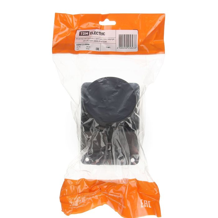 Розетка настенная TDM 3Р+РЕ, IP44, 32 А, 380 В, с заглушкой, каучук, SQ0612-0009