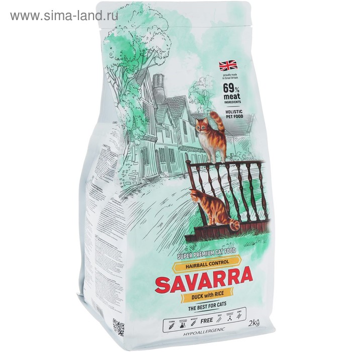 Сухой корм  SAVARRA Adult Cat Hairball  для взрослых кошек, утка/рис, 2 кг