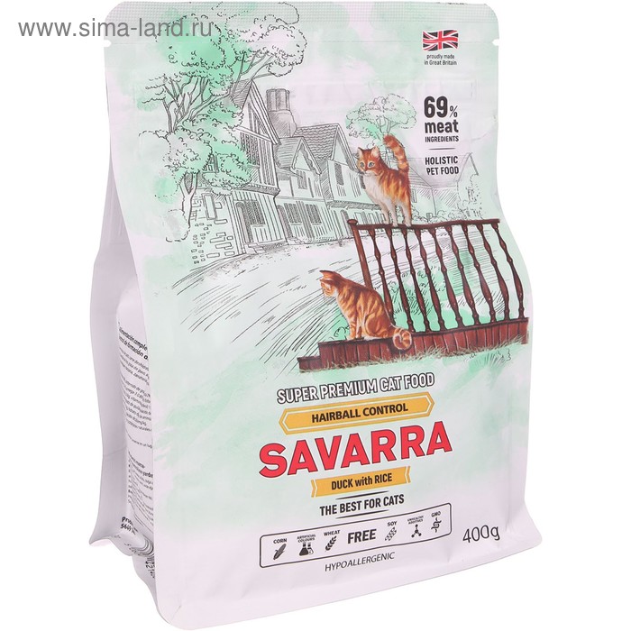 Сухой корм  SAVARRA Adult Cat Hairball  для взрослых кошек, утка/рис 400 г
