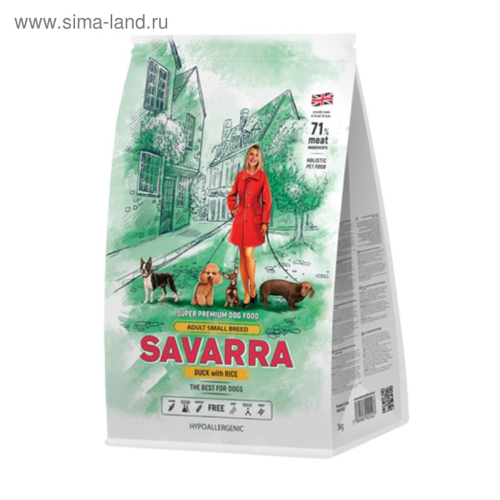 Сухой корм SAVARRA Adult Dog Small Breed для взр. собак мелких пород, утка/рис, 1 кг.