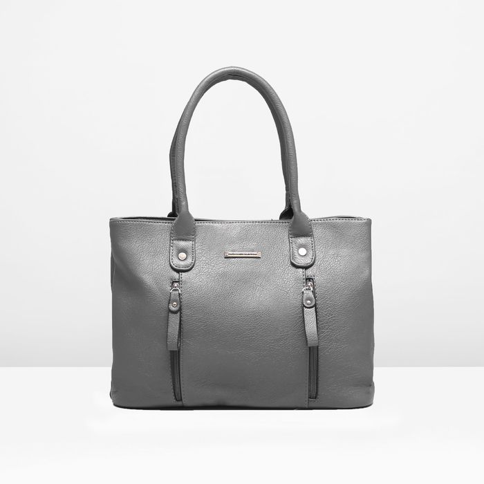 Сумка женская на молнии, 1 отдел, 3 наружных кармана, цвет серый