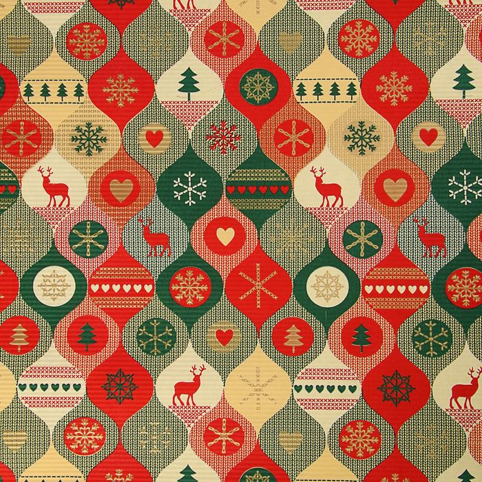 Бумага упаковочная крафт "Лапландия", красно зелено-золотая, 0.5 х 10 м