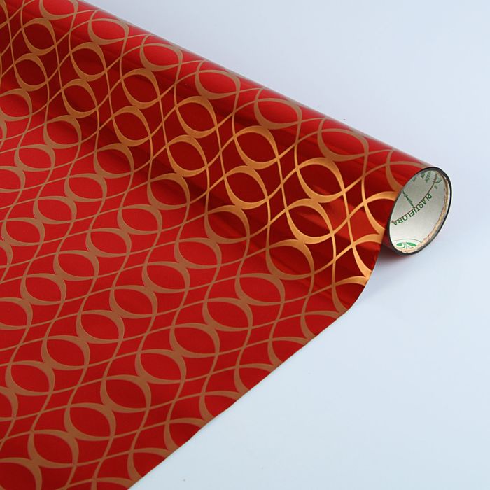 Плёнка для цветов и подарков "Волна", цвет красно-золотой, 0,5 х 9 м, 30 мкм