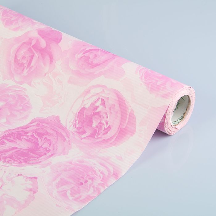 Бумага упаковочная крафт "Розы любви", белый-розовый, 0.5 х 10 м