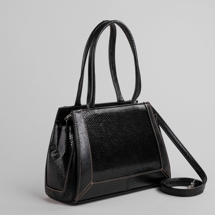 Сумка женская на молнии, 6 отделов, наружный карман, цвет чёрный