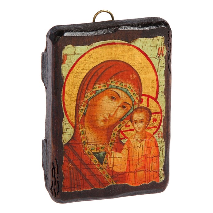 Икона под старину карманная "Казанская Пресвятая Богородица", 7х10 см