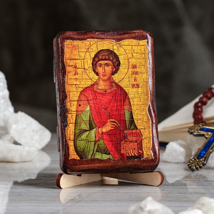 Икона под старину карманная "Пантелеимон", 7х10 см