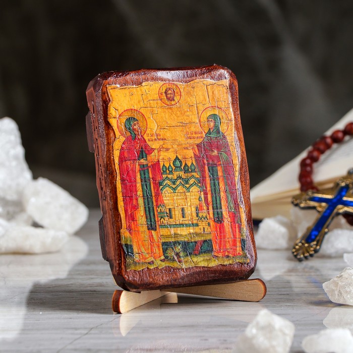 Икона под старину карманная "Петр и Феврония", 7х10 см