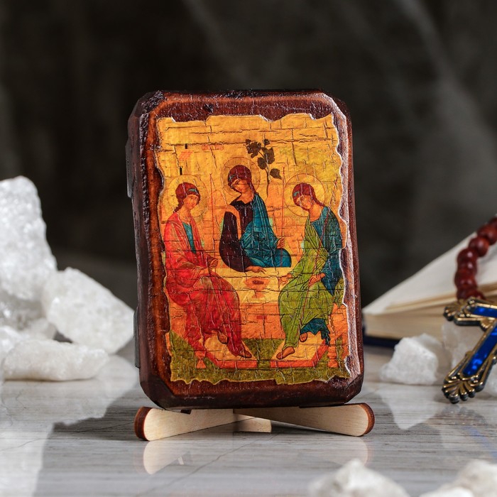 Икона под старину карманная "Троица Рублев", 7х10 см