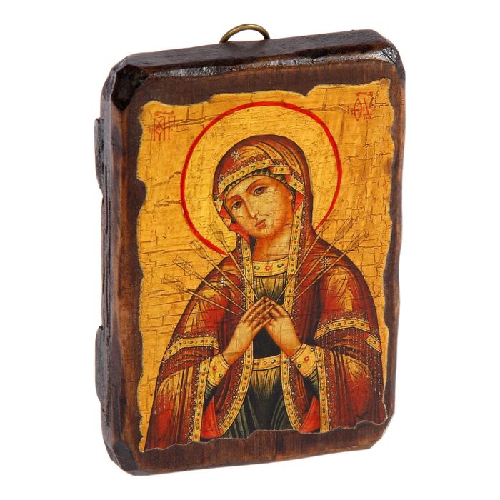 Икона под старину карманная "Семистрельная", 7х10 см