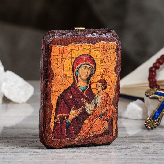 Икона под старину карманная "Иверская Пресвятая Богородица", 7х10 см