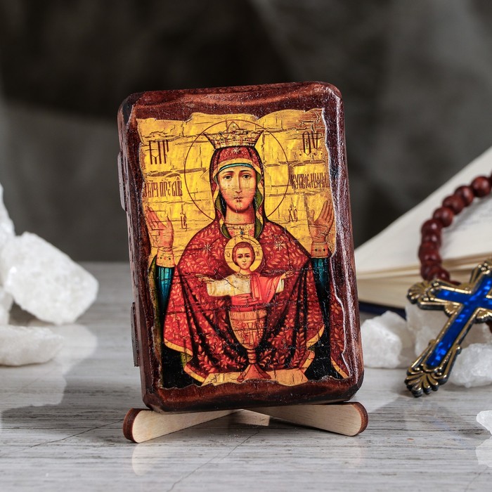 Икона под старину карманная "Неупиваемая чаша", 7х10 см