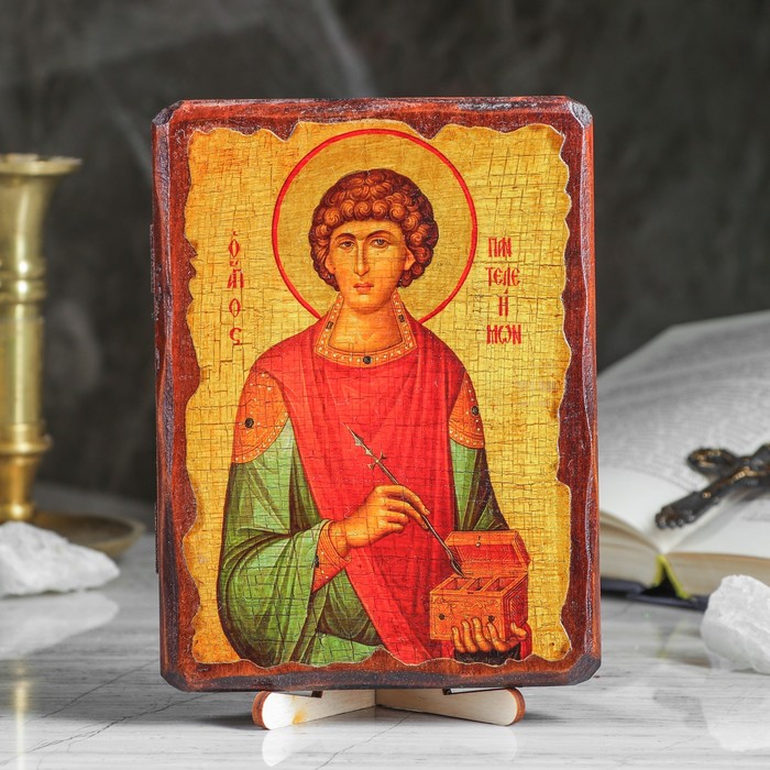 Икона под старину "Пантелеимон", 13х17 см