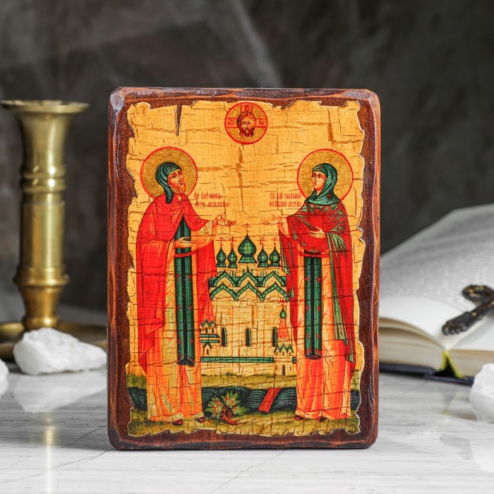 Икона под старину "Петр и Феврония", 13х17 см