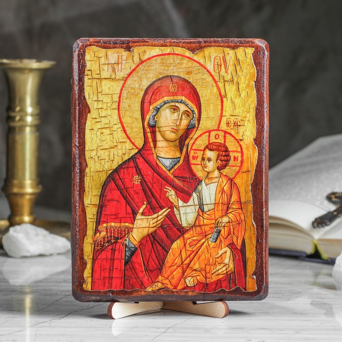 Икона под старину "Иверская Пресвятая Богородица", 13х17 см