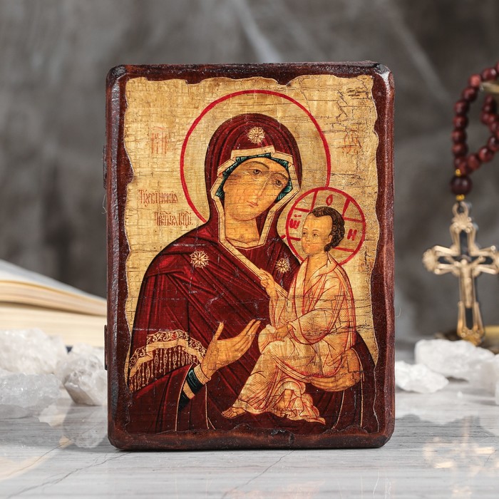 Икона под старину "Тихвинская Пресвятая Богородица", 13х17 см
