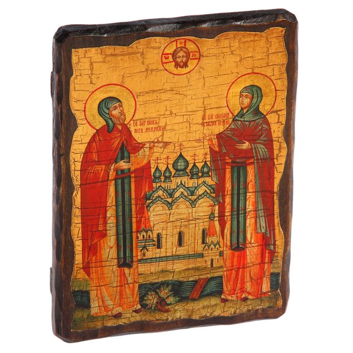 Икона под старину "Петр и Феврония", 17х23 см