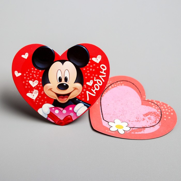 Открытка-валентинка"Люблю" Микки Маус, 7х6см
