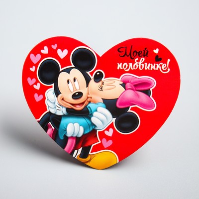 Открытка-валентинка"Моей половинке" Микки Маус, Минни Маус, 7х6см