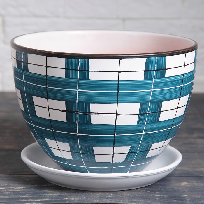 Горшок цветочный Клетка синяя 4л с подставкой