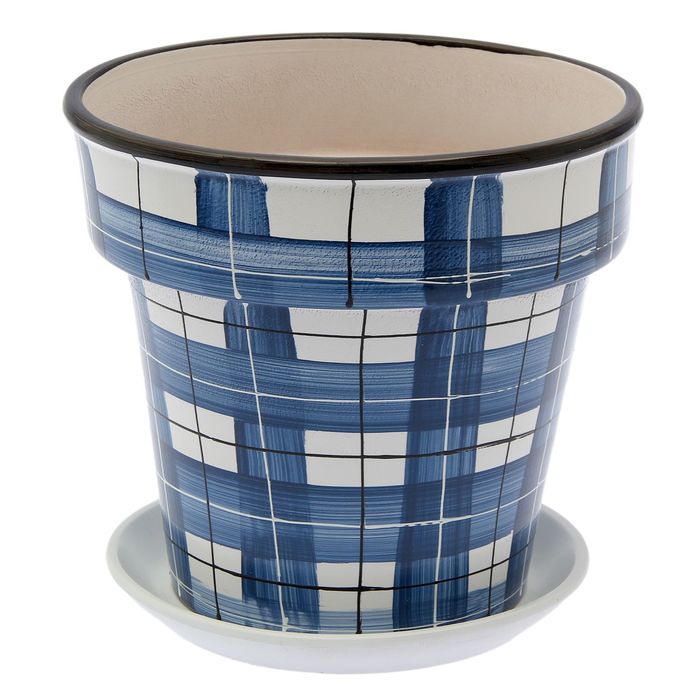 Горшок цветочный Клетка синяя 7л с подставкой
