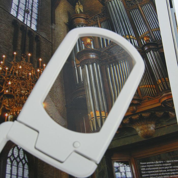 Лупа 8х, складная, на шнурке, LED, микс, 1 круг. бат., 8.5х12.5 см