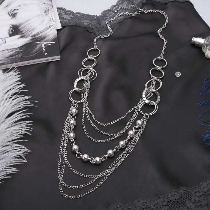 Бусы 7 ярусов "Цепи", цвет серебро, 70см