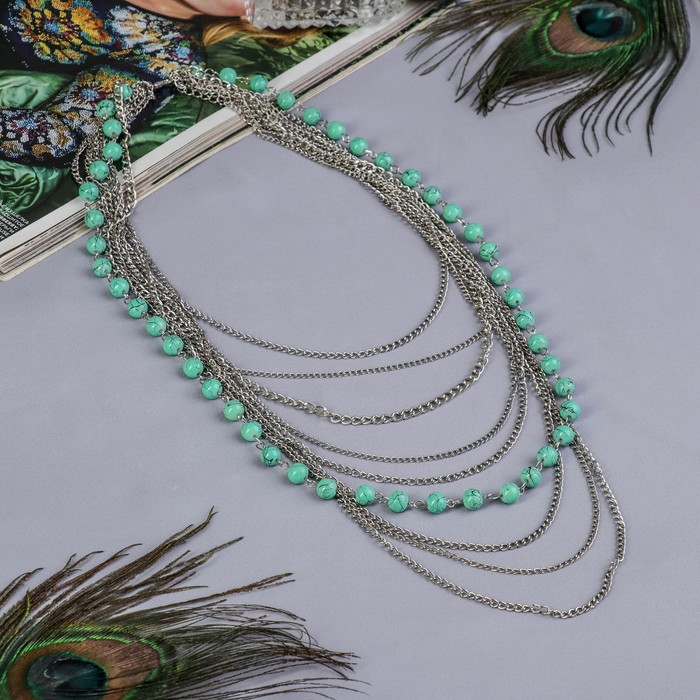 Бусы 9 рядов "Натурель", цвет голубой в серебре, 50см