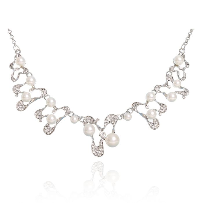 Колье "Жемчужная абстракция", цвет белый в серебре