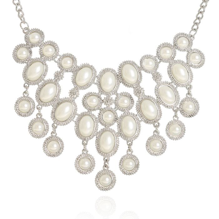 Колье "Жемчужный каскад" овалы, цвет белый в серебре