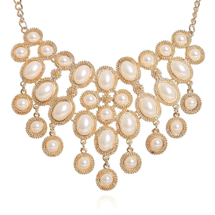 Колье "Жемчужный каскад" овалы, цвет белый в золоте