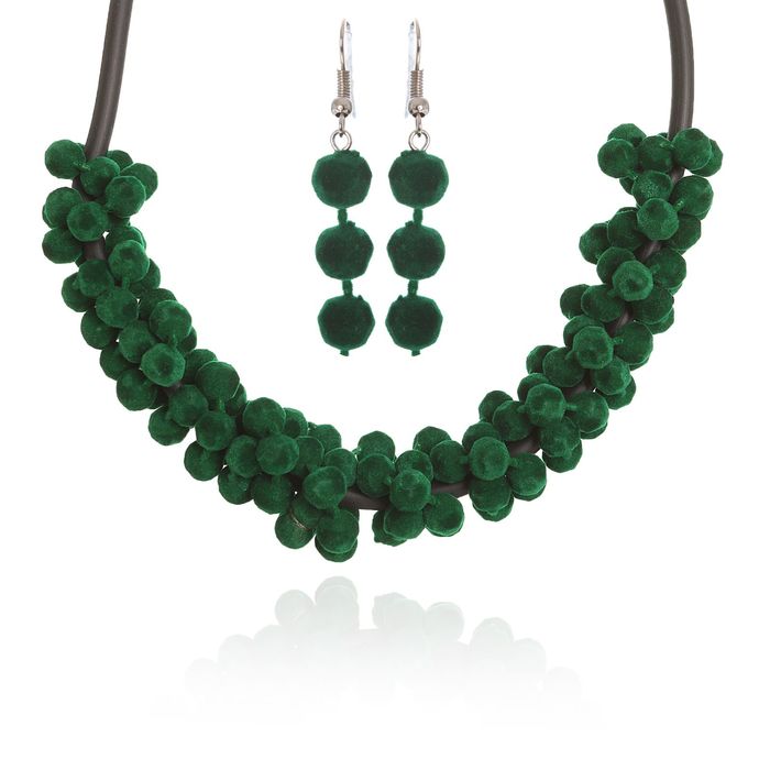 Набор 2 предмета: серьги, колье "Бархатный стиль", цвет зелёный