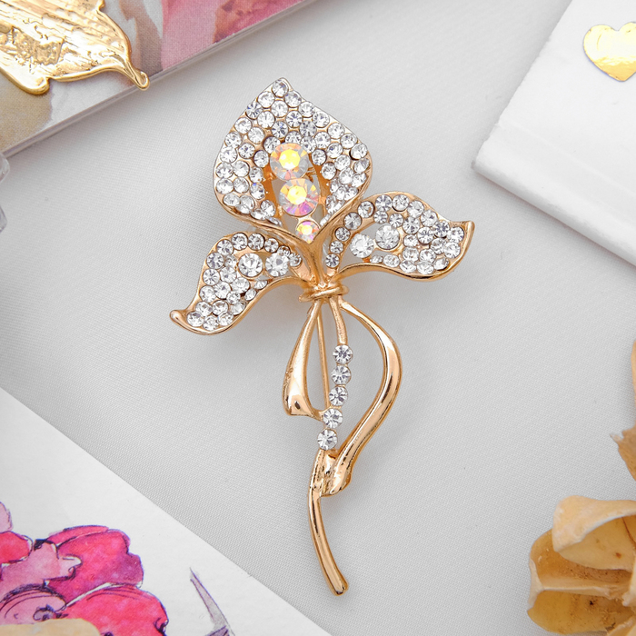 Брошь "Спатифиллум", цвет белый в золоте