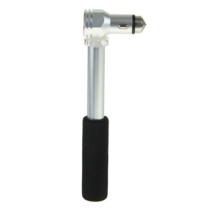 Адаптер питания автомобильный, + молоток, 2 USB, 1А, 2,1А, серый