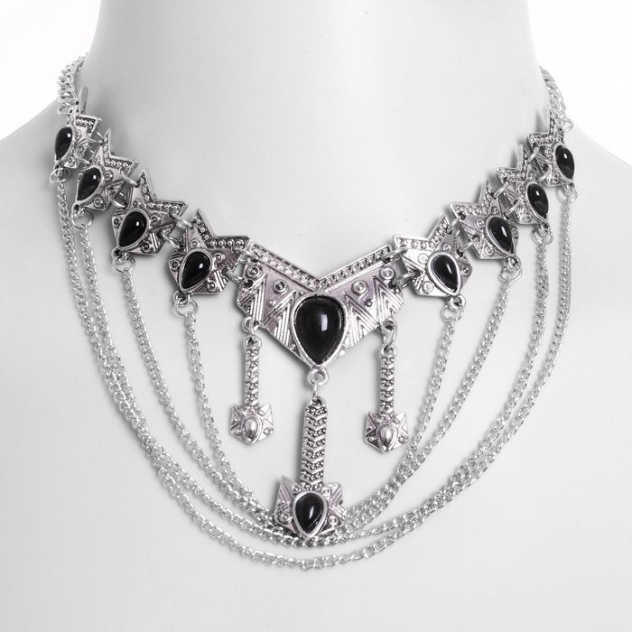 Колье "Ренессанс" трио, цвет чёрный в чернёном серебре