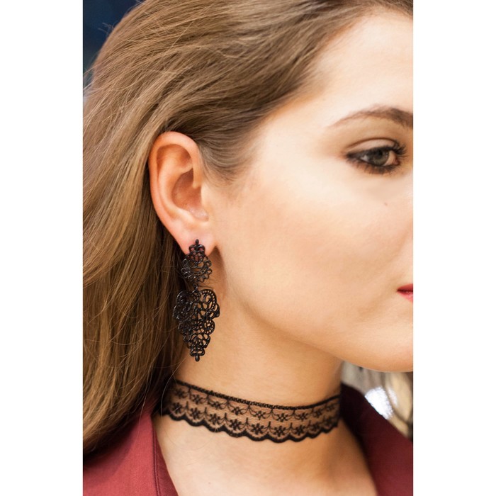 Чокер "Александрия" ажурный, волны, цвет черный