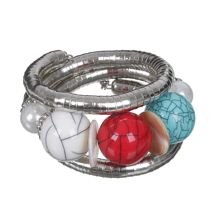 Браслет-пружинка "Клеопатра" 3 ряда, шар, цвет красно-голубой