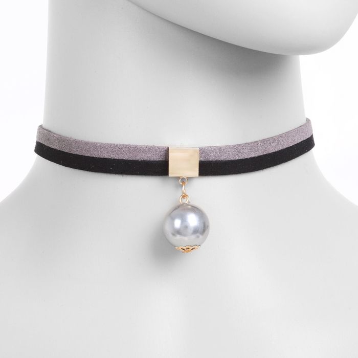 Чокер "Александрия" бусинка с двумя нитями, цвет черно-серый