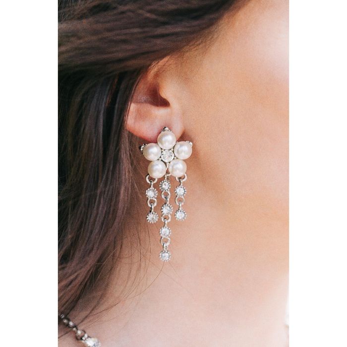 Набор 4 предмета: серьги, колье, браслет, кольцо "Жемчужные цветы", цвет белый в серебре