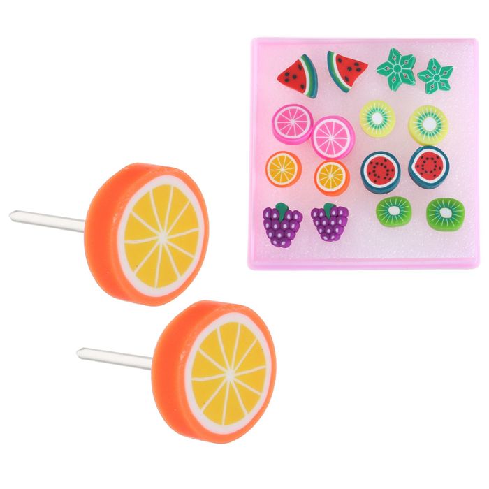Пусеты в коробочке 8 пар "Фрукты" на пластиковой ножке, цвет МИКС, d=0,8см