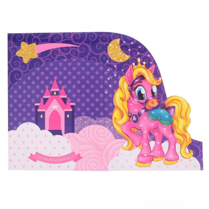 Открытка-аппликация перьями и стразами "Пони"