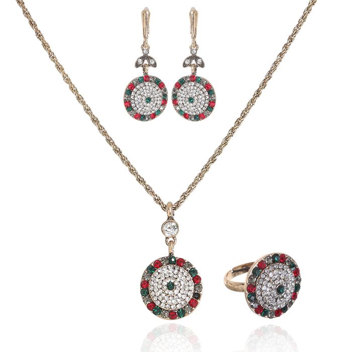 Гарнитур 3 пр: серьги, кулон, кольцо безразмерное "Великолепный век" круг малый, цветной, 45см