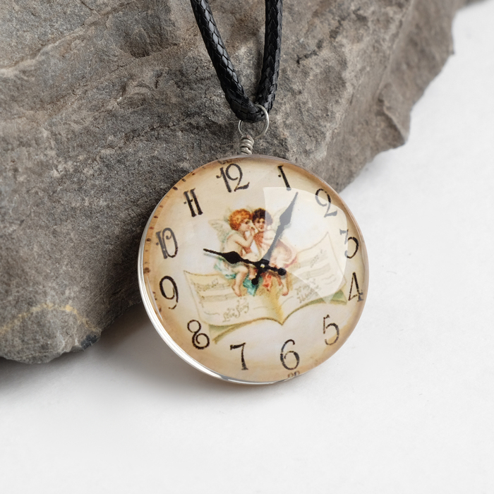 Кулон из стекла Candy часы, цвет бежево-чёрный, 45см