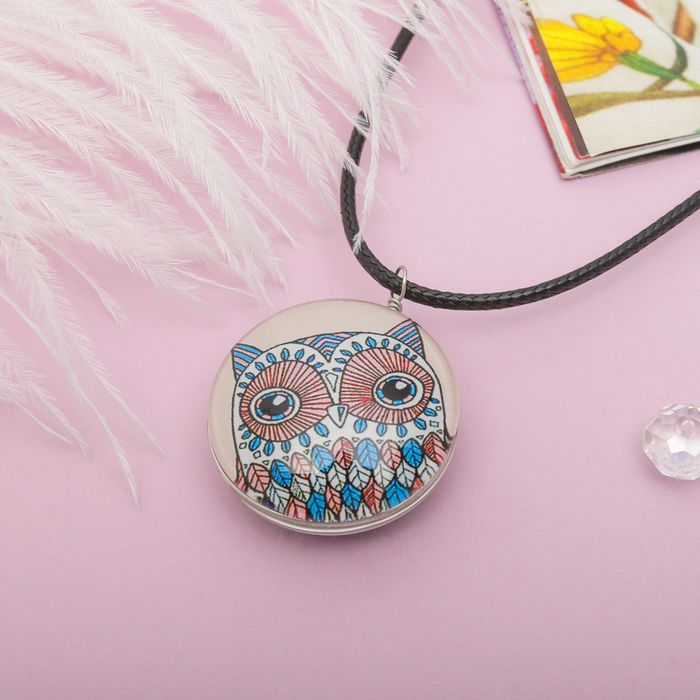 Кулон из стекла Candy сова, цвет бежево-зелёный, 45см