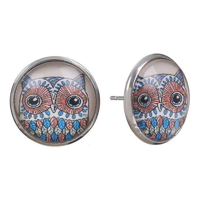 Серьги из стекла Candy сова, цвет красно-синий в серебре