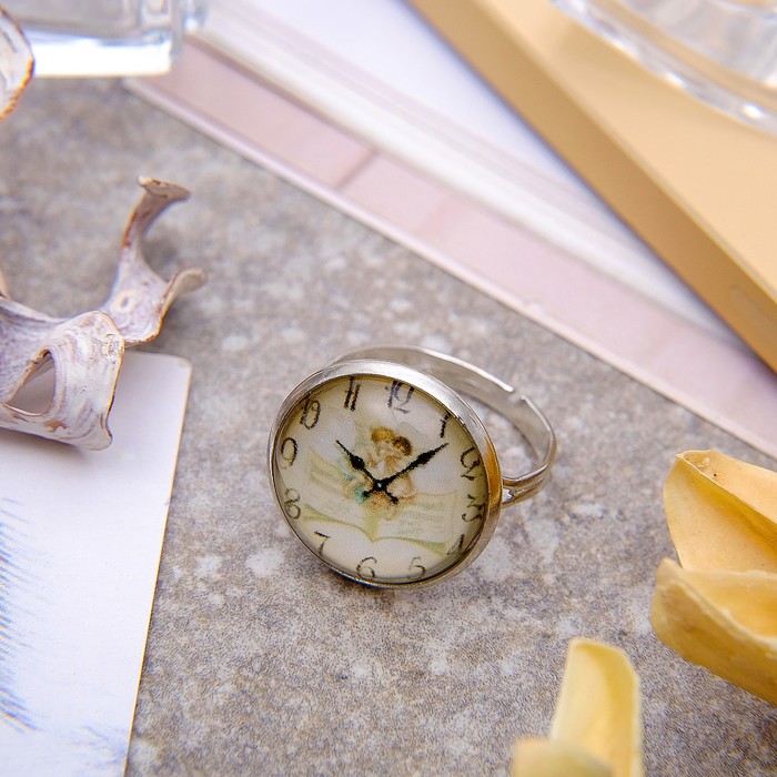 Кольцо Candy часы, цвет бежево-чёрный, безразмерное